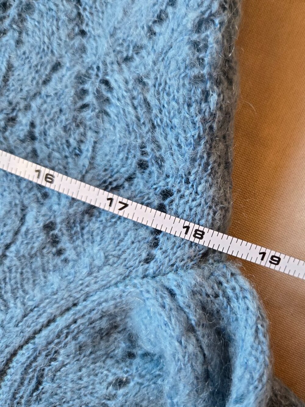 LOFT Dusty Blue Open Lace Knit Mohair Cardigan w Ribbed Shawl Style Collar M - Picture 8 of 16